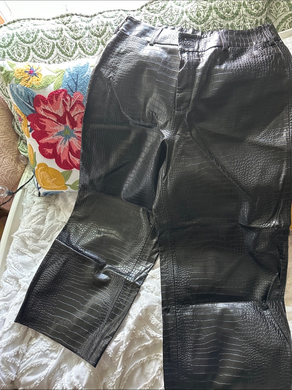 Women’s Black Faux-Croc Leather Pants